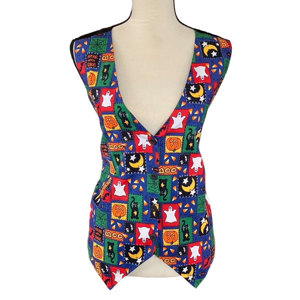 Vintage Basic Editions Halloween Patchwork Ghosts Bats Black Cats Vest Top